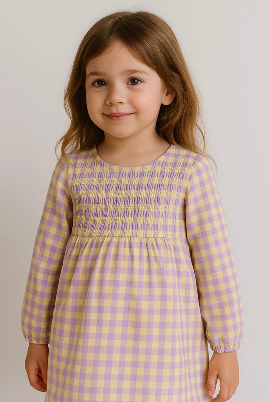 🌸 Robe à carreaux lavande pour fille – Kali
