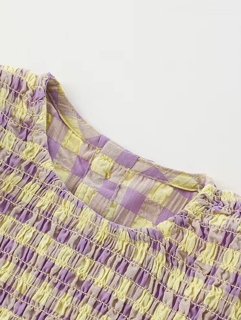 Chargez l'image dans la visionneuse de la galerie, Robe pour filles en coton doux à carreaux lavande pour fille – Kali
