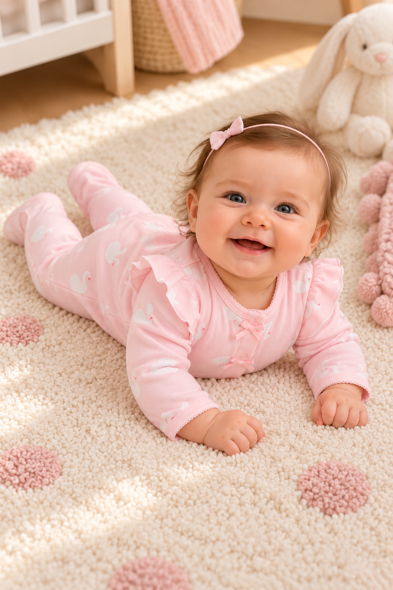 Load image into Gallery viewer, Combinaison bébé en coton à cygnes – Rose 🌸 - Pré-commande
