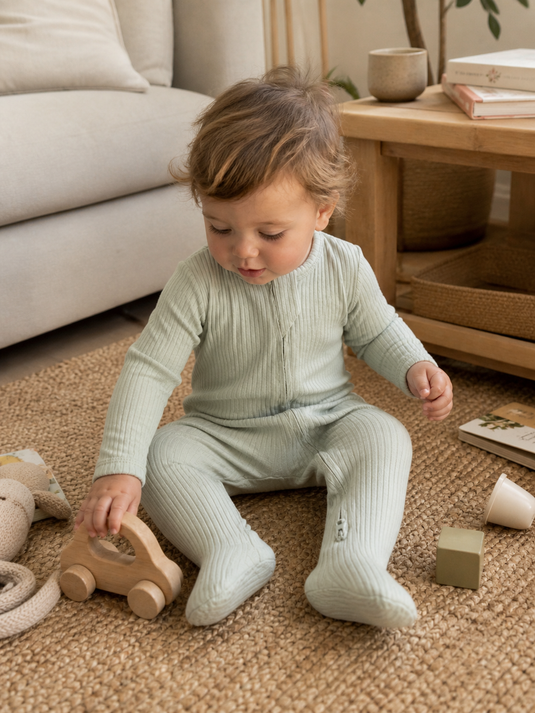 Pistachio ribbed organic cotton baby footie