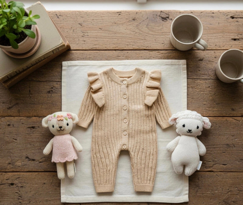 Chargez l'image dans la visionneuse de la galerie, Barboteuse bébé fille en coton à manches longues motif moucheté
