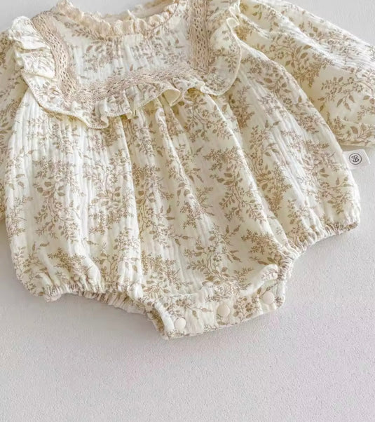 Barboteuse bébé fille Liberty beige en coton doux