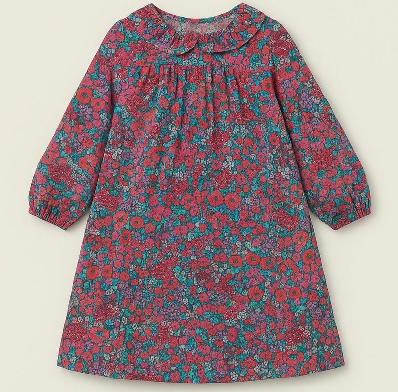Chargez l'image dans la visionneuse de la galerie, Robe pour filles en coton fleurs fuchsia – Kali
