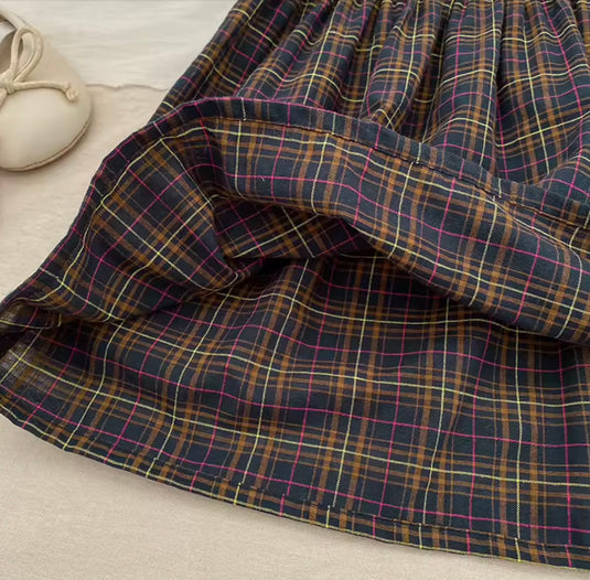 Robe fille à carreaux et col Claudine 🤎