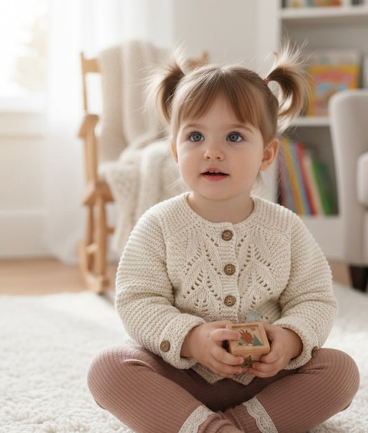 Soft 100% Cotton Baby Girl Cardigan – Blush Ivory - Last piece available