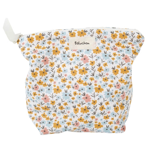 Medium handmade cosmetic bag with orange flowers