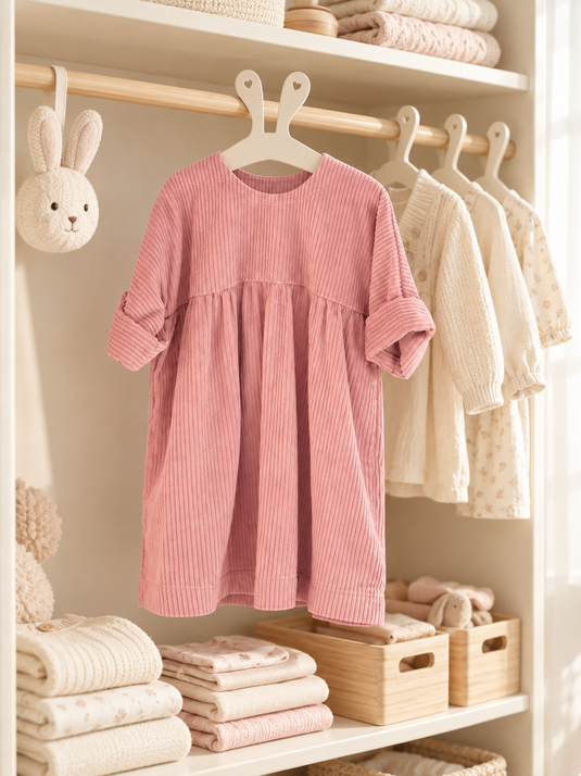 Robe longue pour fille en velours côtelé rose – Kali 🌸 - Pré-commande