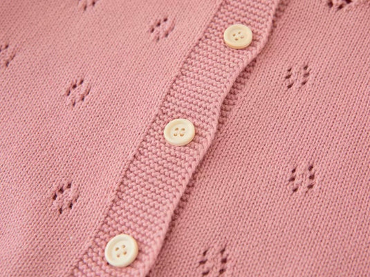 Cardigan fille ivoire & rose Vichy