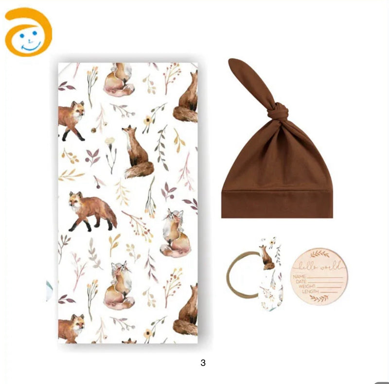 Chargez l'image dans la visionneuse de la galerie, Ensemble cocon naissance bébé en coton – couverture, bonnet et bandeau

