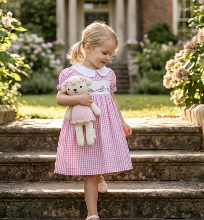 Load image into Gallery viewer, Pink checkered cotton dress for girls

