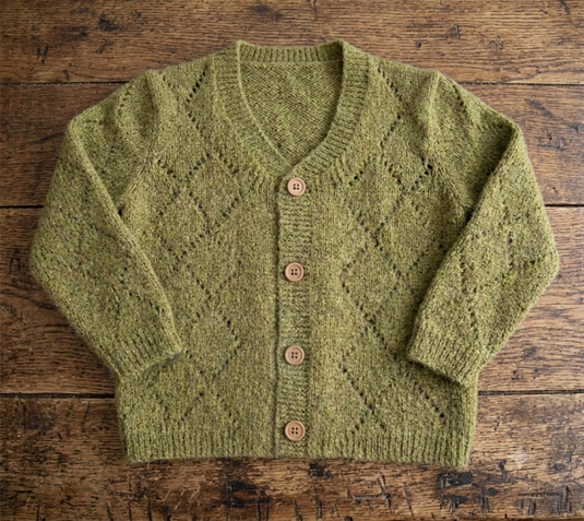Cardigan olive en tricot ajouré pour bébé et fille – Automne-Hiver