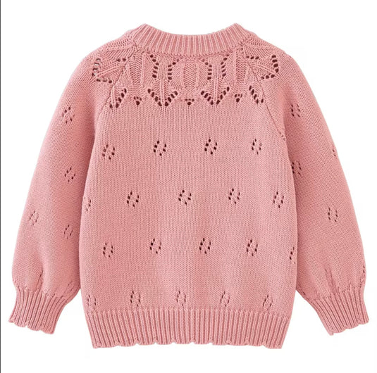 Cardigan fille ivoire & rose Vichy