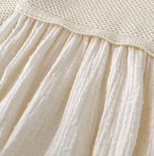Barboteuse bébé fille en coton et tricot ivoire – Automne-Hiver