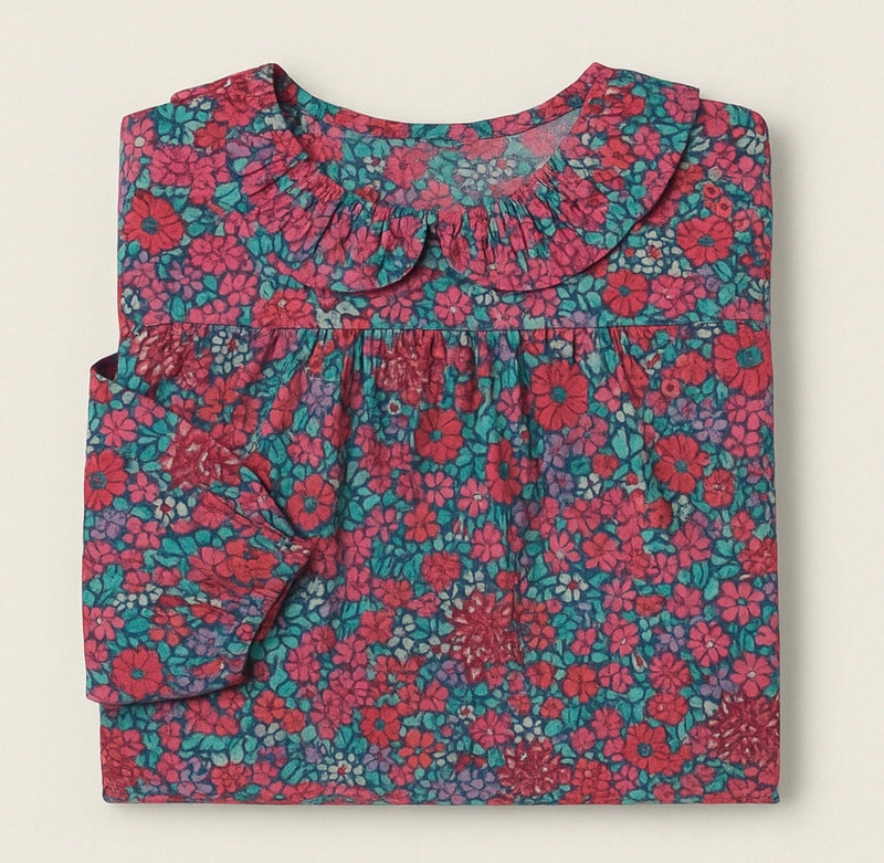 Chargez l'image dans la visionneuse de la galerie, Robe pour filles en coton fleurs fuchsia – Kali
