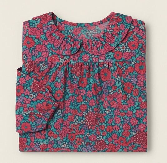 Robe pour filles en coton fleurs fuchsia – Kali