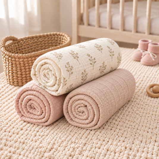 Mousselines (Trio) en coton doux pour bébé – Modèle Kali
