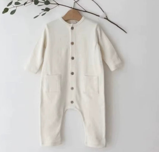 Organic cotton combination with matching bonnet for baby boy – Ivory