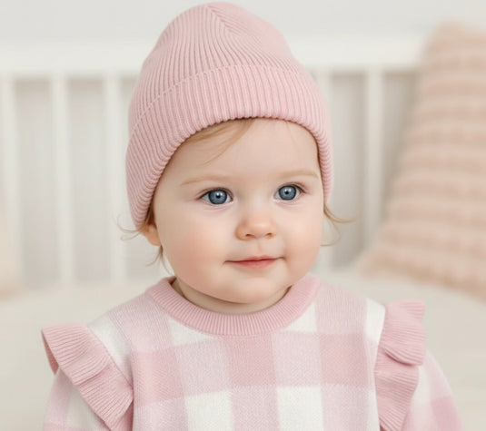 Soft knit pink baby girl hat