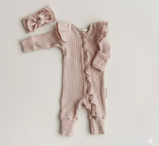 Barboteuse bébé fille style boho avec bandeau assorti