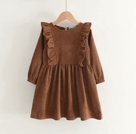 Robe en velours côtelé à volants pour fille – Automne-Hiver