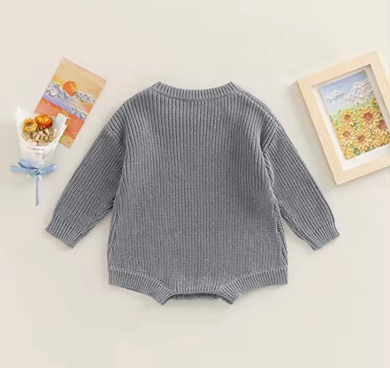 Load image into Gallery viewer, Baby boy autumn-winter organic knit romper – Lilac Khaki
