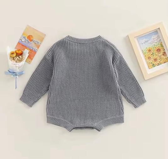 Baby boy autumn-winter organic knit romper – Lilac Khaki