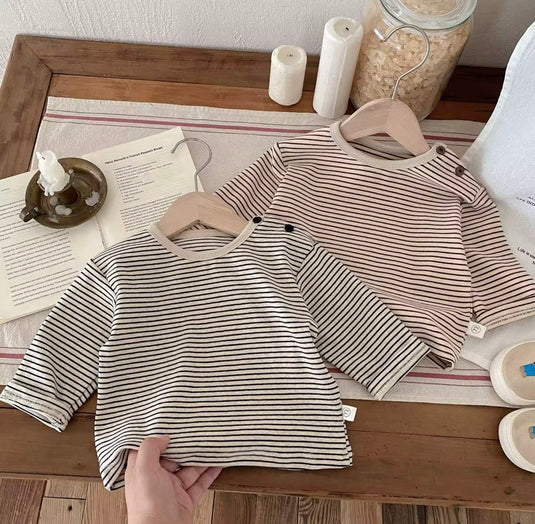 Boy's long-sleeved striped cotton T-shirt