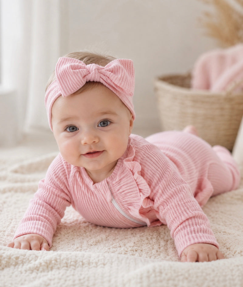 Load image into Gallery viewer, Boho chic pink baby girl romper in soft cotton
