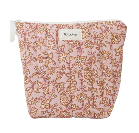 Handmade medium quilted pink cosmetic bag