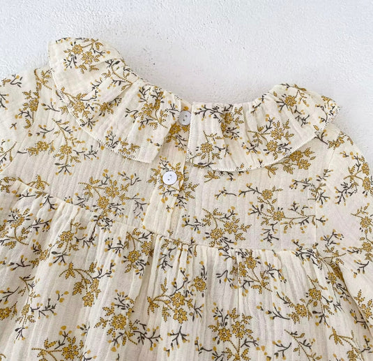 Barboteuse bébé fille à fleurs jaunes – 3 à 6 mois – Confort coton été