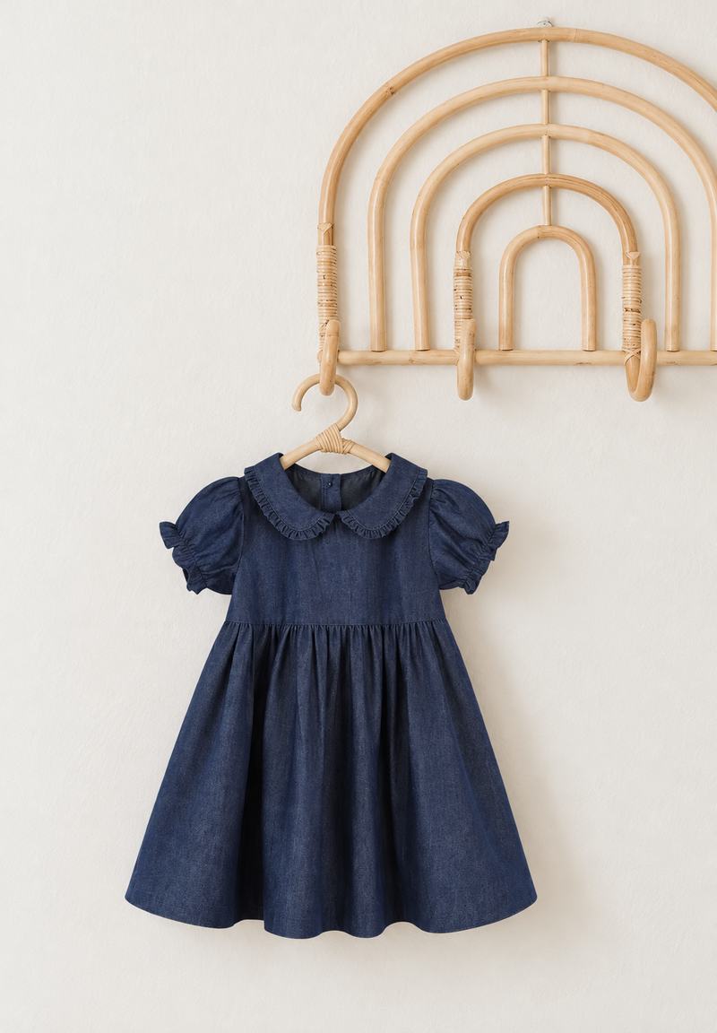 Chargez l'image dans la visionneuse de la galerie, Robe fille en denim à col Claudine – Kali - Pré-commande
