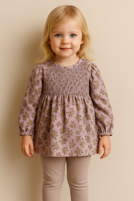 Chemise pour fille coton motif fleurie lavande – Kali