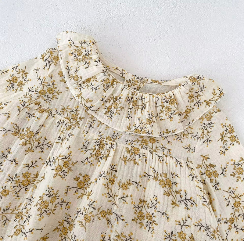 Chargez l&#39;image dans la visionneuse de la galerie, Barboteuse bébé fille à fleurs jaunes – 3 à 6 mois – Confort coton été
