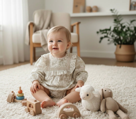 Barboteuse bébé fille Liberty beige en coton doux