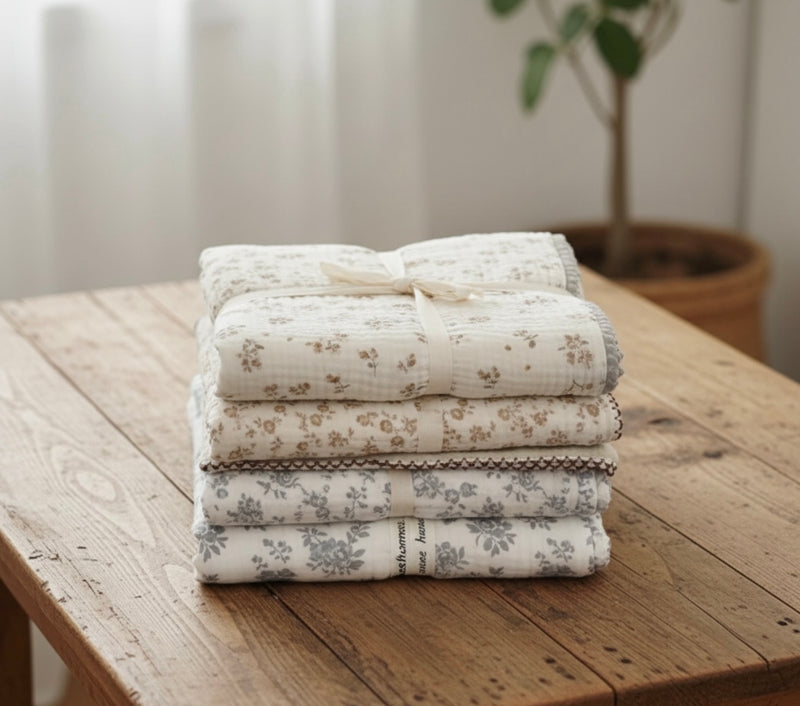 Chargez l'image dans la visionneuse de la galerie, Mousseline bébé florale vintage 100% coton – Kaki Lilas
