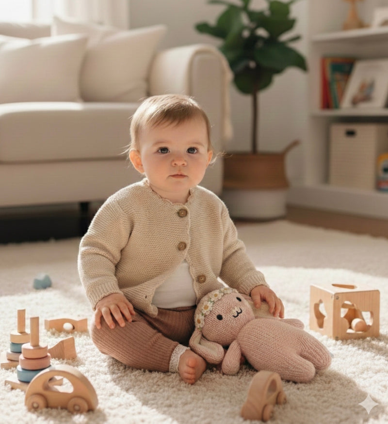Chargez l'image dans la visionneuse de la galerie, Cardigan bébé fille coton beige doux – Kali
