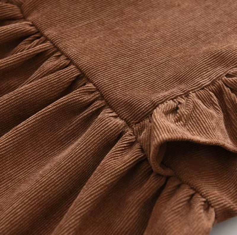 Load image into Gallery viewer, Corduroy Ruffle Dress for Girls - Autumn-Winter
