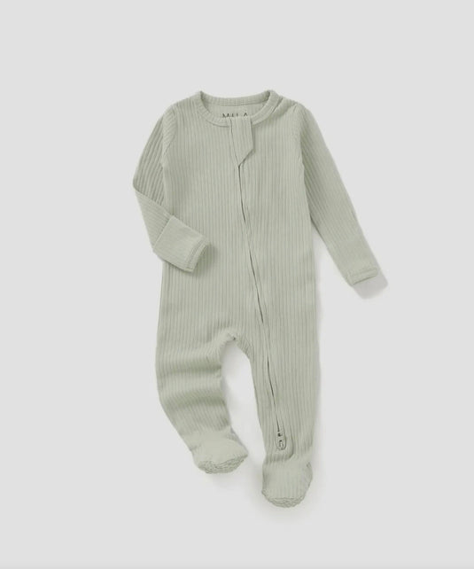 Pistachio ribbed organic cotton baby footie