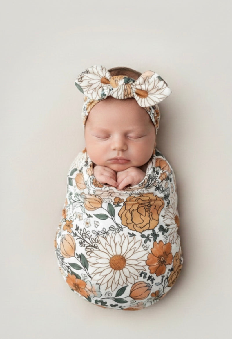 Chargez l'image dans la visionneuse de la galerie, Ensemble cocon naissance bébé en coton – couverture, bonnet et bandeau
