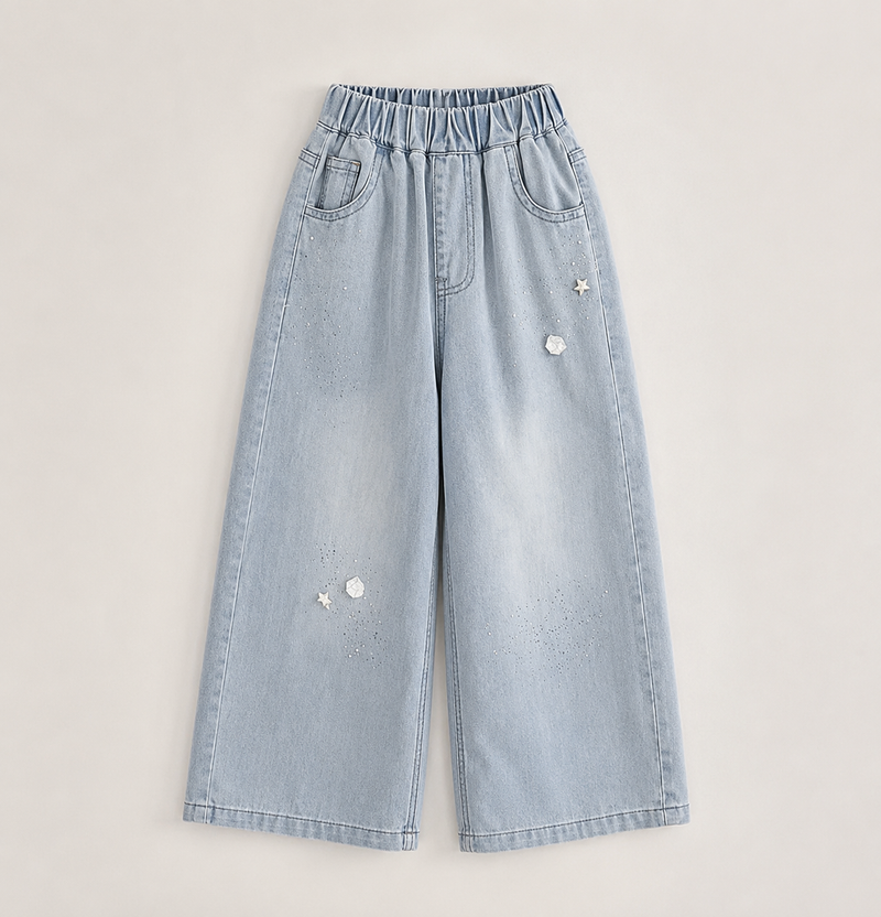 Load image into Gallery viewer, Girl's Embroidered Wide-Leg Denim Jeans – Autumn-Winter
