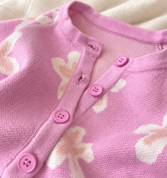 Combinaison bébé fille en tricot rose à motifs floraux et boutons, avec bandeau assorti 🌸 -Pré-commande