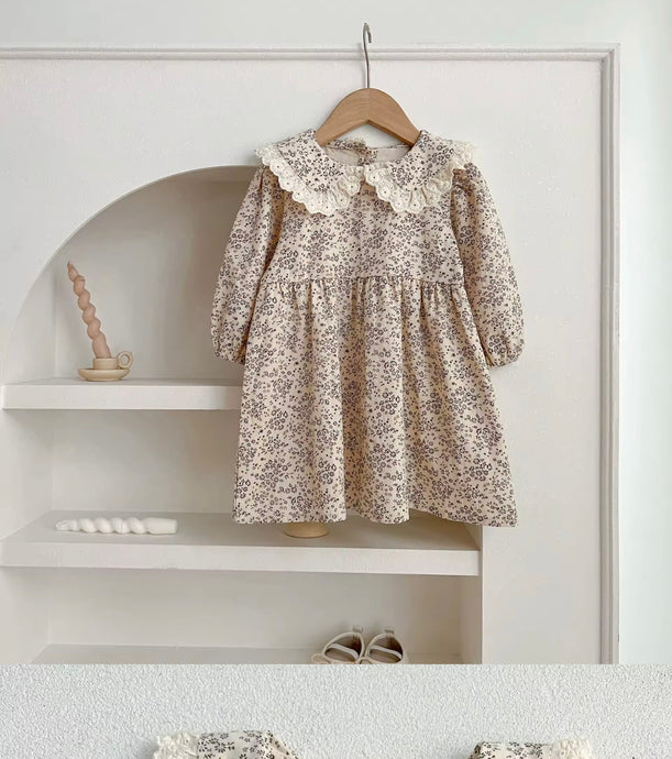 Robe fille à manches longues imprimé fleuri doux – Modèle Kali