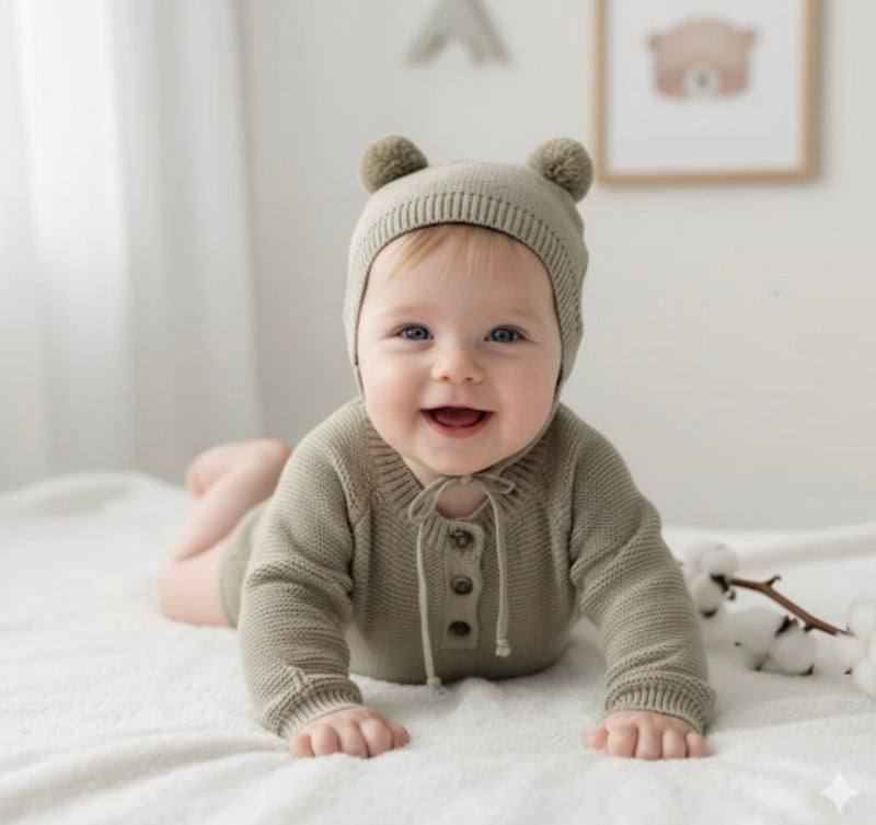 Load image into Gallery viewer, Baby boy soft cotton knit romper + hat – Kali
