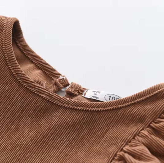 Corduroy Ruffle Dress for Girls - Autumn-Winter