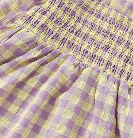 🌸 Robe à carreaux lavande pour fille – Kali
