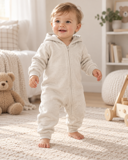 Zipped long-sleeved cotton babygrow – Kali