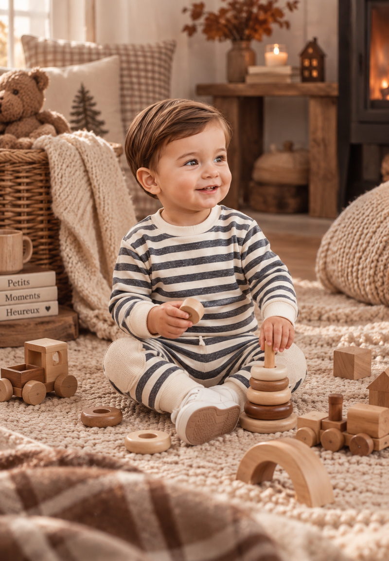 Chargez l'image dans la visionneuse de la galerie, Ensemble bébé garçon rayé en coton doux – Automne-Hiver

