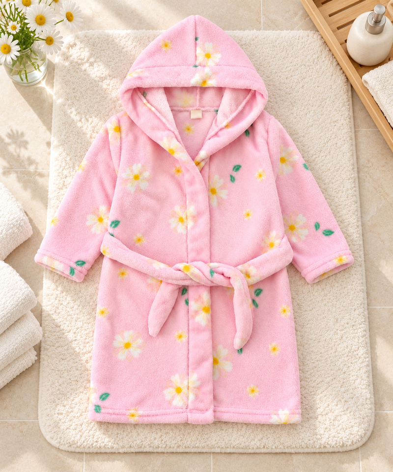 Chargez l'image dans la visionneuse de la galerie, Peignoir fille à capuche en flanelle douce – Rose fleuri 🌸 - Pré-commande
