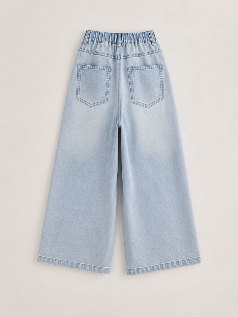 Load image into Gallery viewer, Girl's Embroidered Wide-Leg Denim Jeans – Autumn-Winter
