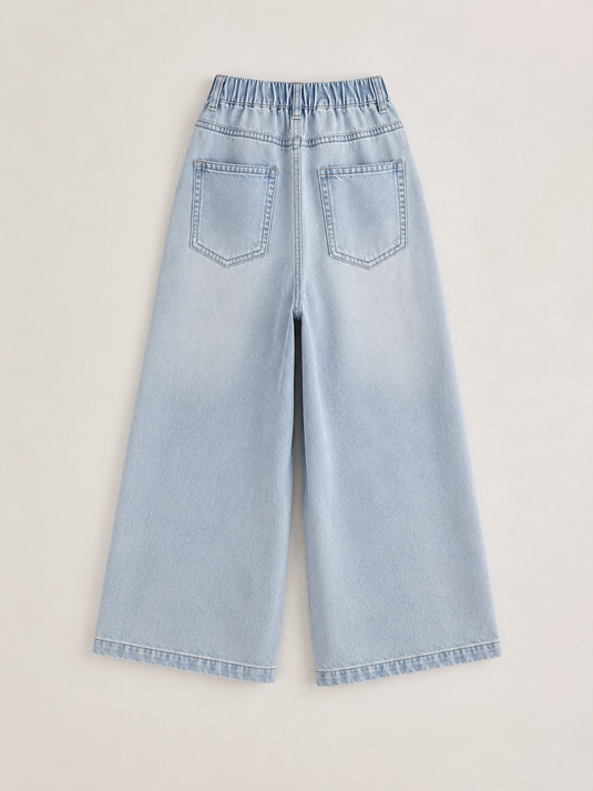 Girl's Embroidered Wide-Leg Denim Jeans – Autumn-Winter